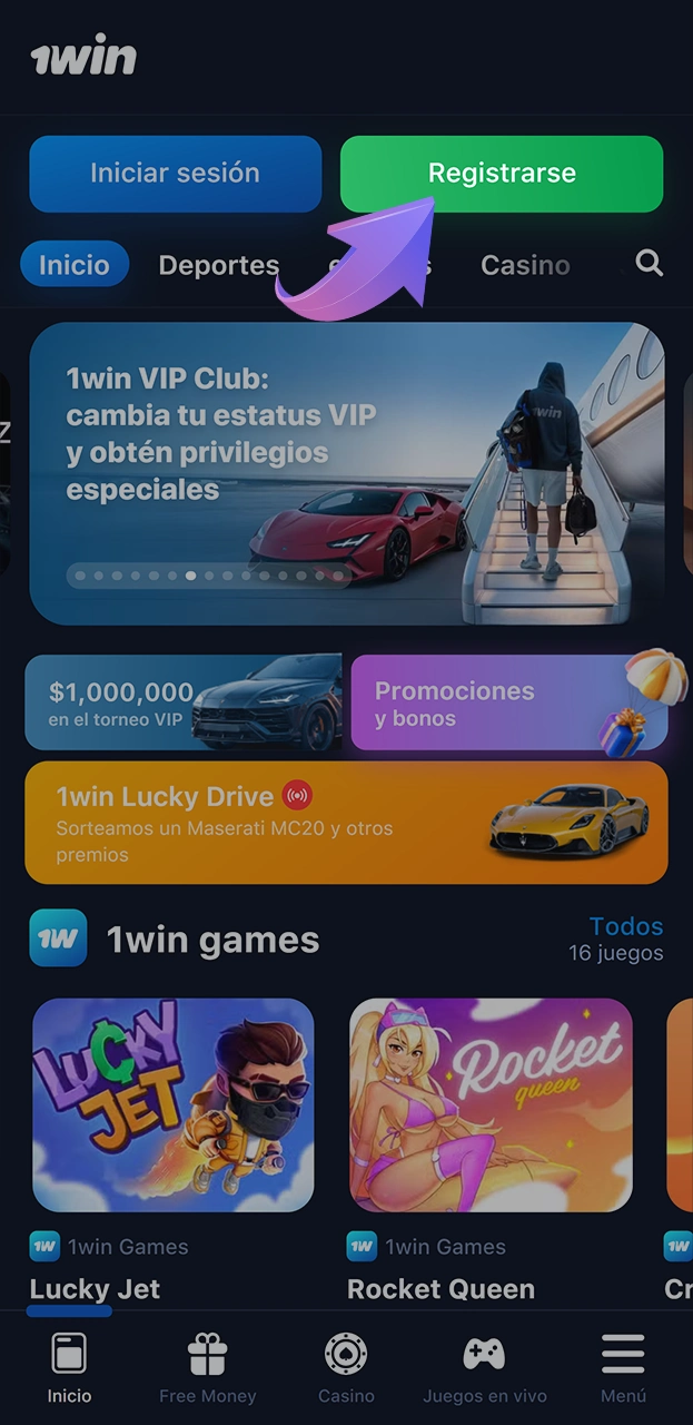 Cree un perfil en la plataforma 1win.