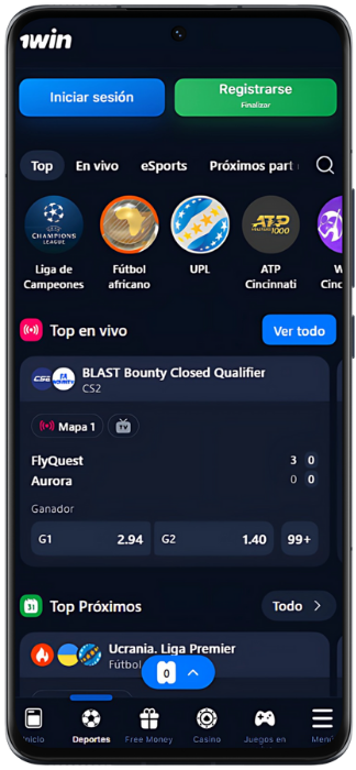 1Win Captura de pantalla del programa Sport